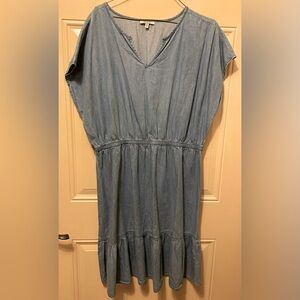 MPH Collection Blue Cotton Chambray Elastic Waist Ruffled Hem Dress Size 1X